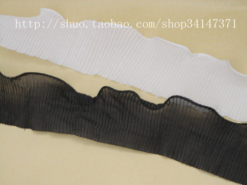 DIY  4CM黑色雪纱风琴花边/皱折花边/服装花边/蕾丝边.是拉直量