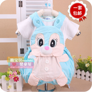 童装儿童夏装婴儿全棉空调服衣服睡衣薄纯棉短袖T恤背带裤两件套