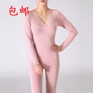 断码清仓蕾丝V领无缝美体塑身束腰收腹紧身打底衣 保暖内衣套装女