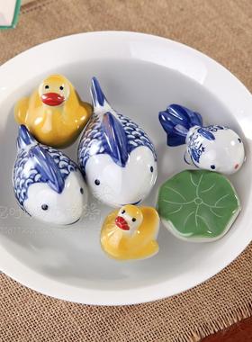 鱼缸装饰品小摆件青花陶瓷