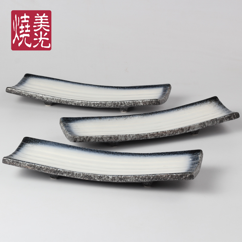 日式粗陶长方形刺身盘