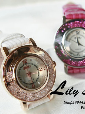 Brits少女系列 时尚奥地利元素 水晶流沙真皮表带手表腕表 实拍