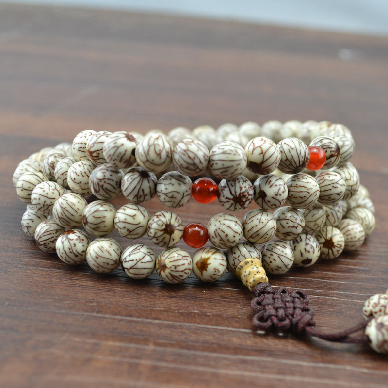 天然9mm印度菩提子金线菩提108颗佛珠手链念珠 男女款银线菩提