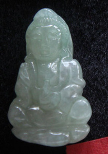 腾冲翡翠天然翡翠A货糯种微雕小观音像17