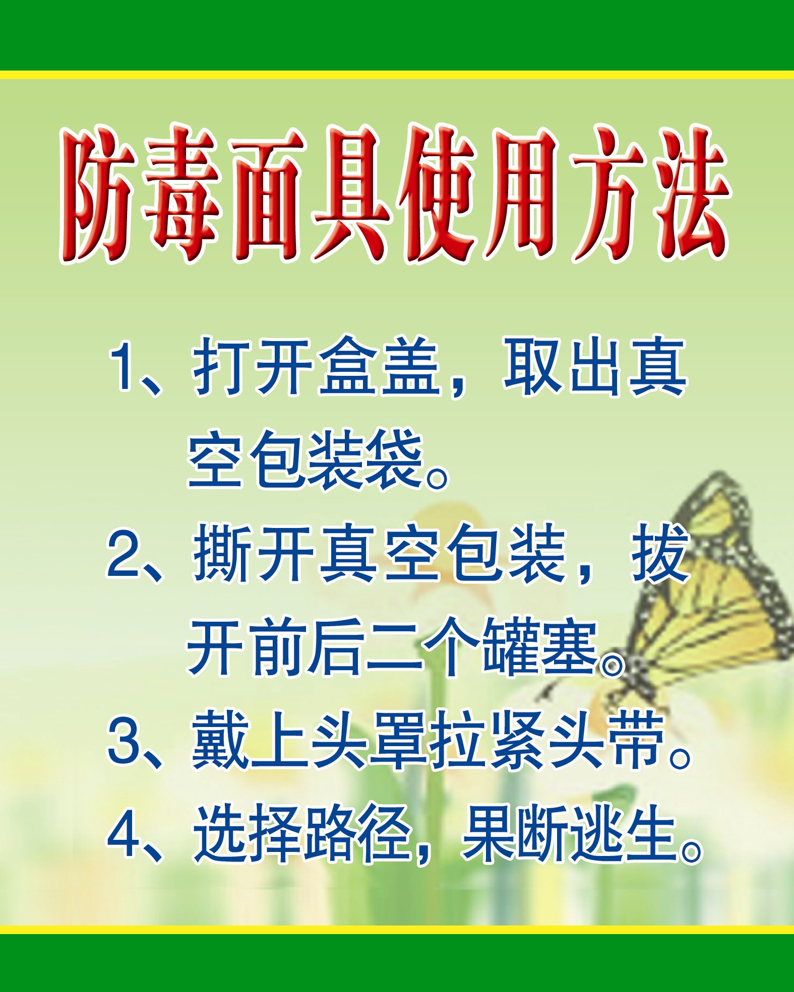 安全指示标识牌 防毒面具使用操作方法说明标志贴 验厂提示标贴