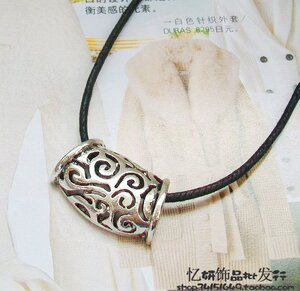 民族风饰品黑皮绳女复古饰品藏银苗银镂空蜡绳项链生日礼物 10112
