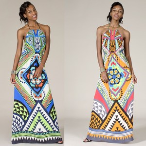 夏季新款挂脖抹胸露背肚兜风波西米亚人棉海滩度假连衣长裙