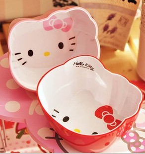 霖 kt猫hello kitty美耐皿密胺猫头碗饭碗小汤碗双层加厚沙拉碗