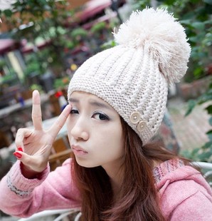 秋冬韩国版超大可爱大球球帽子 女式保暖绒线毛线帽针织帽