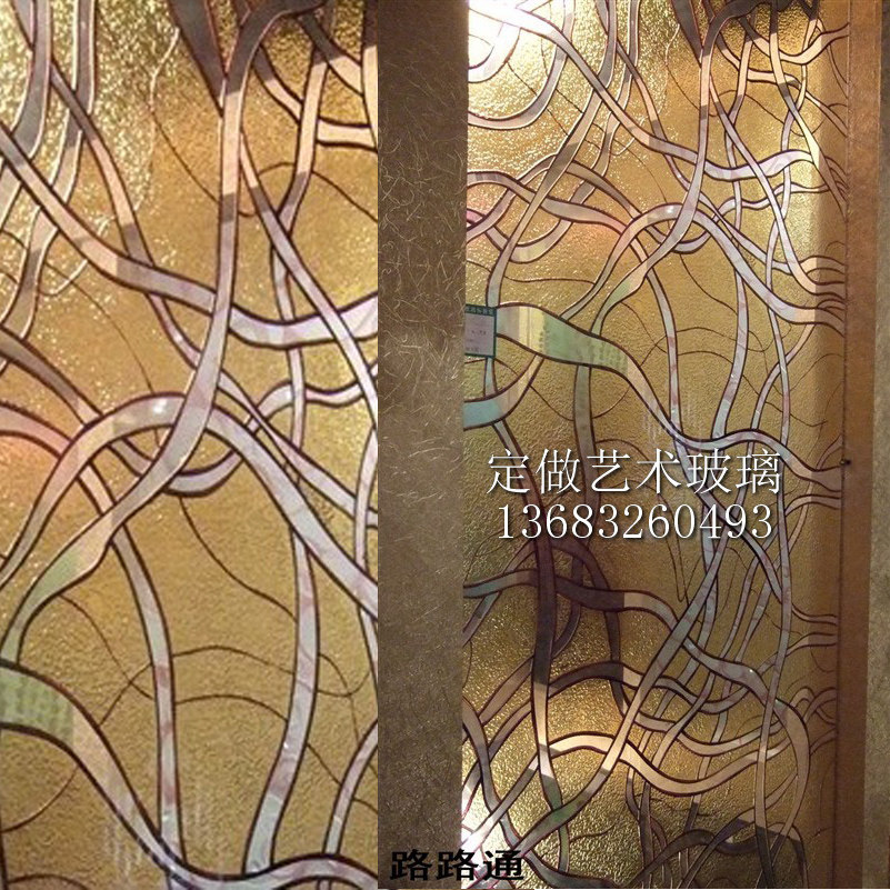 厂家定做艺术玻璃玄关隔断屏风门芯肌理雕刻抽象线条路路通创富通