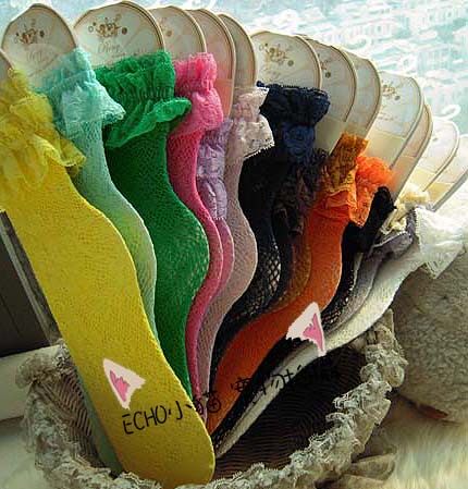 日本潮袜复古镂空网眼网格蕾丝花边糖果色薄款女士堆堆短筒袜子