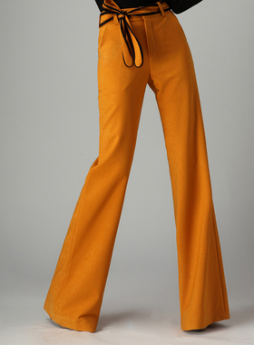 2025黄色春秋欧版垂坠微喇叭休闲时尚拖地直筒阔腿显瘦舞蹈甩腿裤