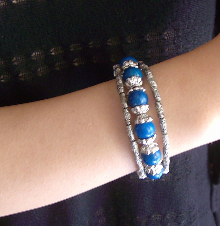 VINTAGE BOHEMIAN BRACELET BEADED THREE-ROW CARVED TIBETAN SILVER BRACELET BRACELET