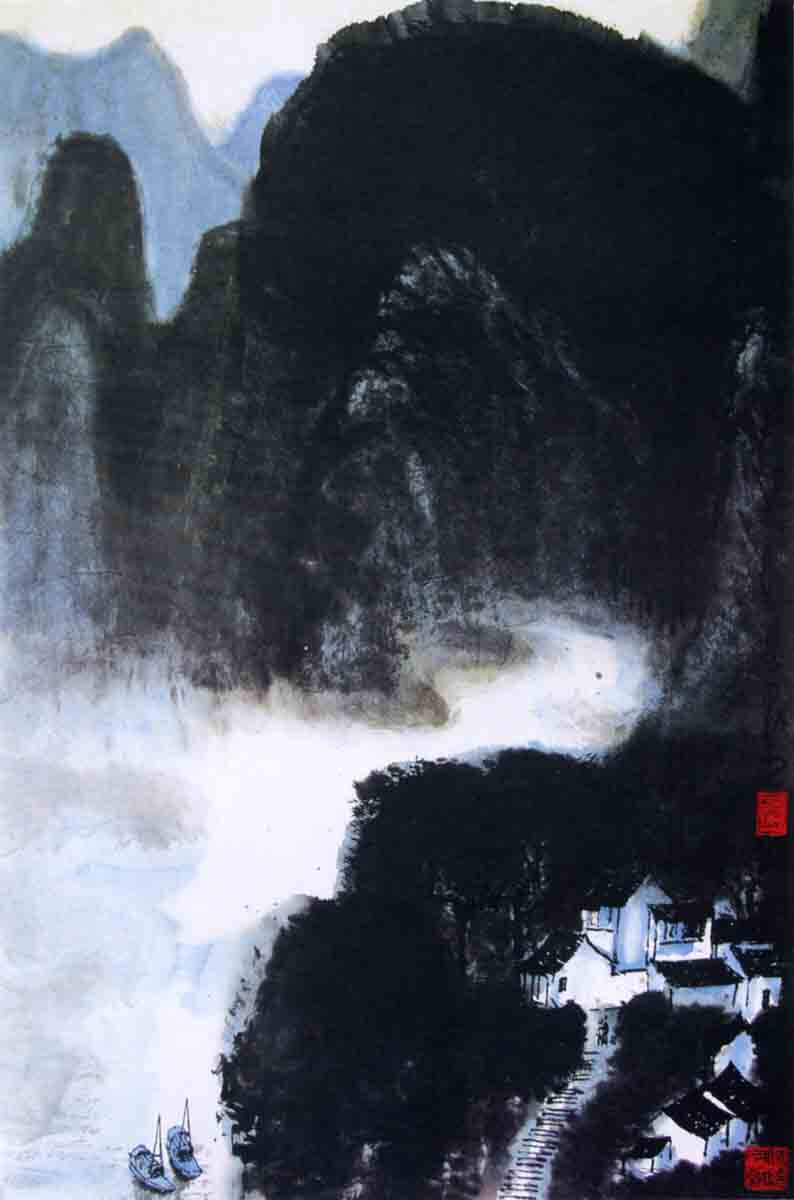 海报印制355写海报展板素材16漫写漓江烟雨图李可染贴纸图片jpg