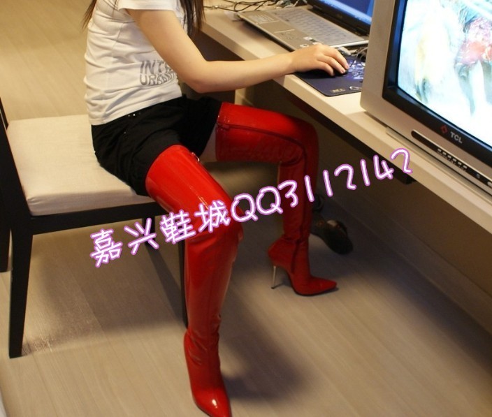 嘉兴鞋城◢◤欧美热销爆款红色钢管靴 BOOTS THIGHHIGHBOOTS A002