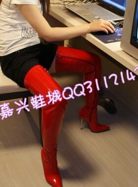 嘉兴鞋城◢◤欧美热销爆款红色钢管靴 BOOTS THIGHHIGHBOOTS A002