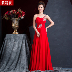 Bride toast clothing spring/summer 2015 new Korean fashion red slim one-shoulder long bi-fold door of marriage dress