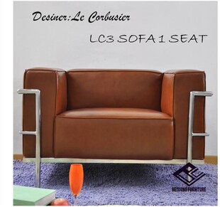 现代经典系列\大安乐沙发\LC3 SOFA\橙色真皮沙发\单人位