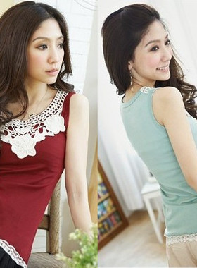 Y613#日系优雅风上下花边装饰背心/T恤 23元 （6色入）