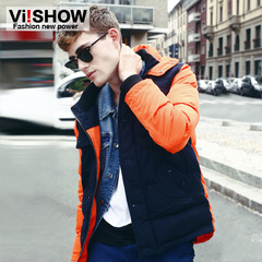 Viishow2014 winter men's cotton-padded clothes contrast color stitching hooded coat hooded stand collar coat-season clearance sale