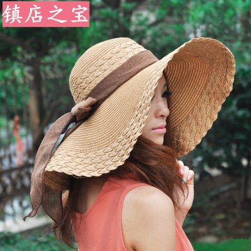 清仓海边渡假海滩帽沙滩太阳帽大沿帽蝴蝶结圆顶遮阳帽大檐草帽子