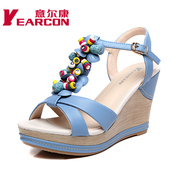 YEARCON/Kang sweet comfortable summer styles of genuine beaded beaded high heel wedges women's sandals