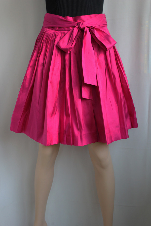 欧单真丝双宫绸细褶蝴蝶结半身裙 腰裙