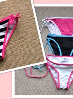 莹CC360-2 外贸欧美原单比基尼泳裤 黑色白色 熒光粉 紅色 側系帶