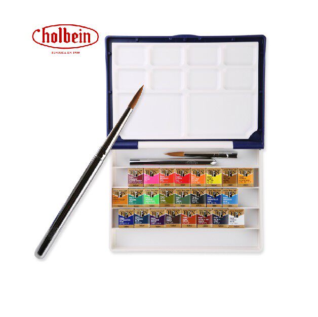 日本Holbein荷尔拜因固体水彩24色Artists'艺术家24色固体水彩
