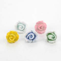 Green handmade earrings fashion flower song Jingdezhen porcelain Stud Earrings jewelry-multicolor flowers