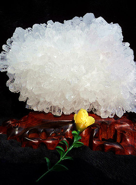 鳌犷天然白水晶簇 白水晶柱摆件底座是天然红木170*190MM1.9kg