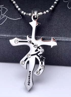 非主流十二星座男士钛钢吊坠项链