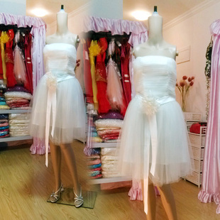 全新清仓处理白色时尚抹胸短款敬酒小礼服主持服晚装小短裙