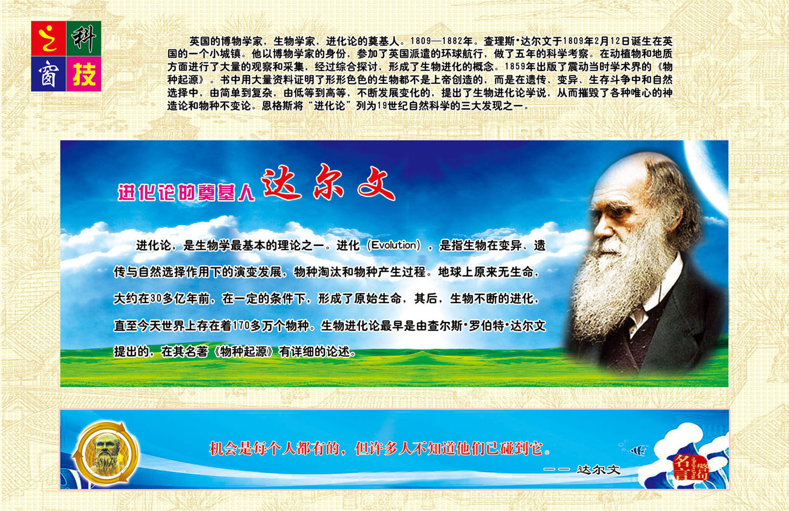 海报印制468装饰展板素材56科技之窗 科学家 达尔文名人名言定制