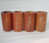 梅兰竹菊 花梨木 红木嵌银笔筒 缅甸