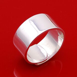 纯银戒指男女饰品开口足银宽戒面情侣对戒刻字