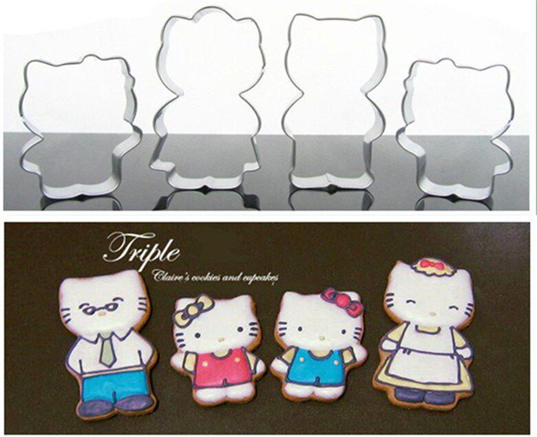 凯蒂猫模具 凯迪猫亲子4件套DIY卡通烘焙曲奇模具不锈钢饼干模具