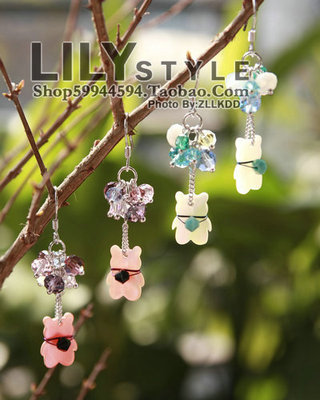 水晶吊坠珍珠母贝雕刻纯银耳环