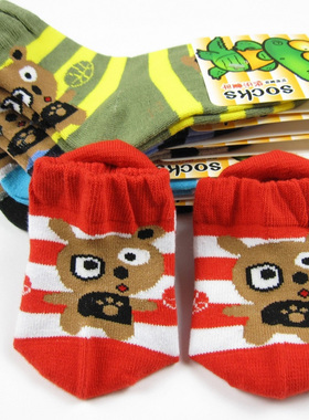 精梳棉条纹熊儿童袜男童女童卡通袜 中童潮流袜 手工对目缝头袜子