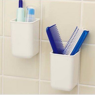 日本KM 无痕吸盘置物架 洗面奶牙刷牙膏架 梳子刮胡刀收纳盒2只装