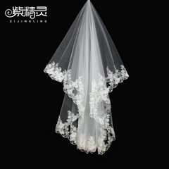 Purple Fairy bride wedding dress long veil trailing veil Wedding Veil Han Shilei lace long dress