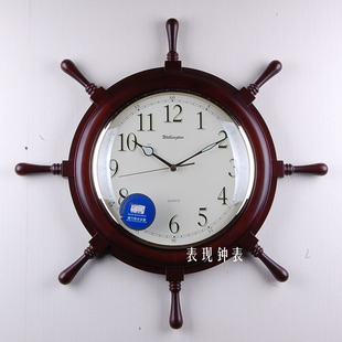 威灵顿钟表舵手日本精工静音扫秒壁钟客厅欧式实木夜光静音挂钟