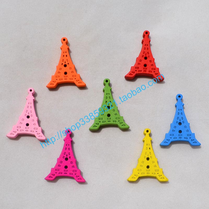 DIY饰品配件 手工布艺材料 31MM环保木片 木质纽扣埃菲尔铁塔50个