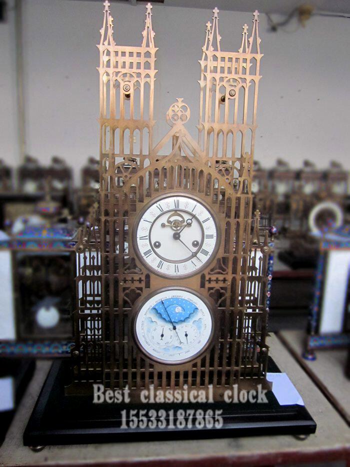 仿古做旧星辰日月教堂钟表|老式上弦座钟|欧式机械全铜钟|样板间