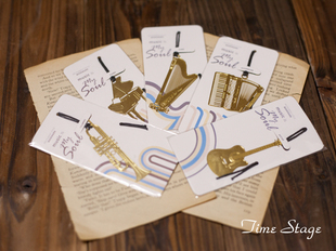 bookmark 精美乐器书签 金属镀金挂绳书签 装饰书签 手帐配件