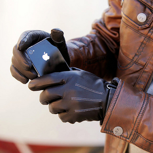 厂家男手背三道筋仿真皮纹理手机触屏PU皮手套骑车驾驶手套厂批