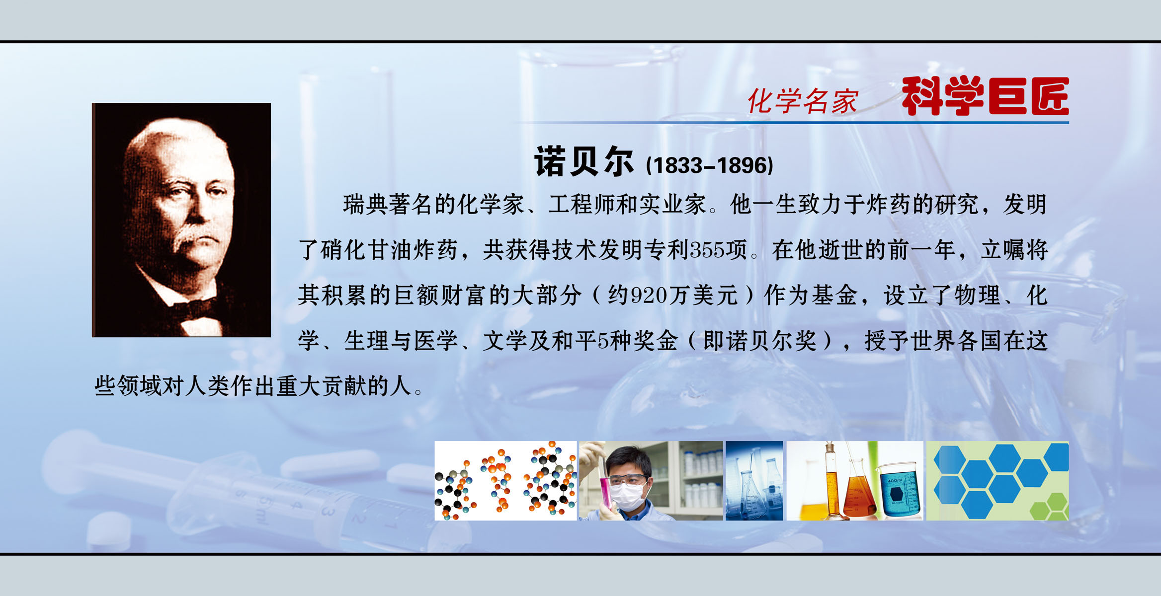 海报印制541展板素材311学校文化建设名人名言化学家诺贝尔-设计