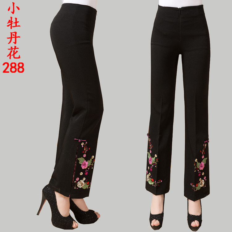 特价中年女装唐装春秋中老年妈妈装微喇裤女裤绣花休闲女士长裤