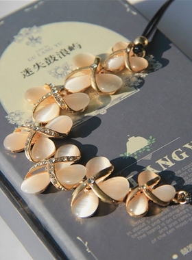 猫眼石水钻四叶草花朵时尚饰品