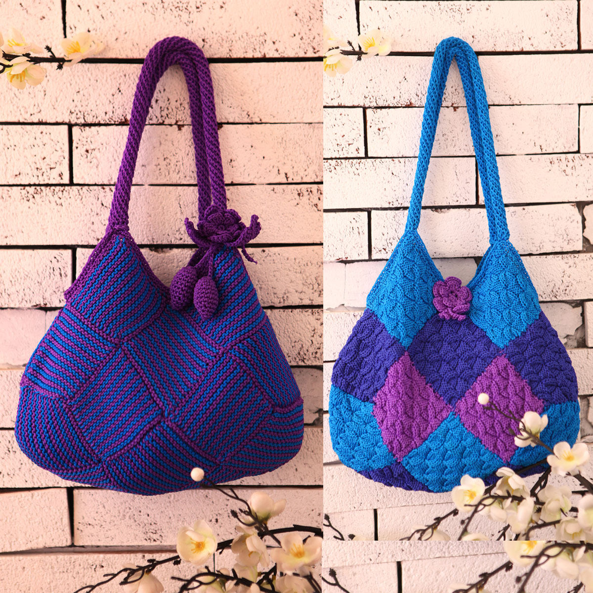 金手织【秋之花】原创手工编织包包条纹针织钩花复古时尚包包 _02